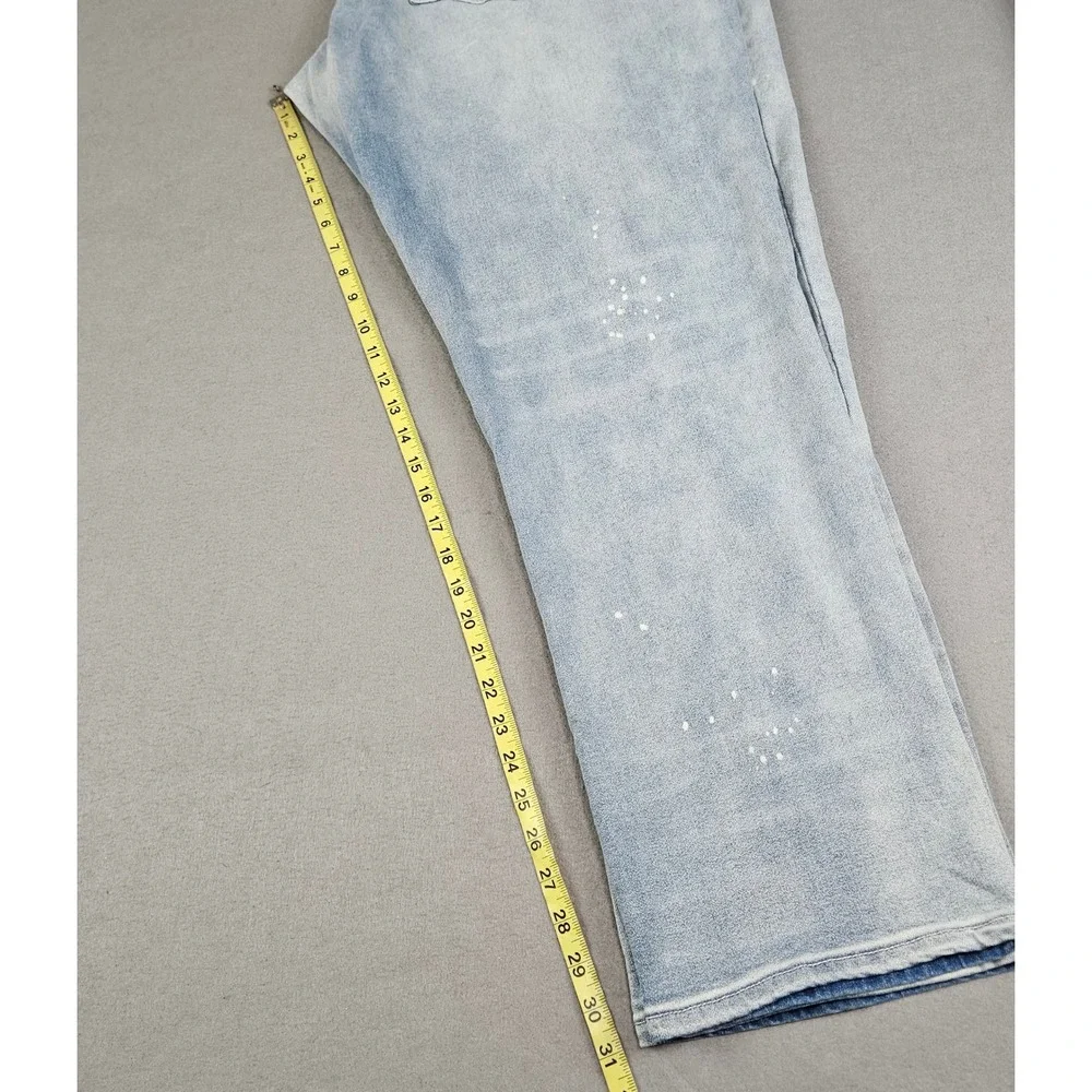 M.Society Mens 50x32 Distressed Light Wash Paint Splatter Straight Leg Jeans